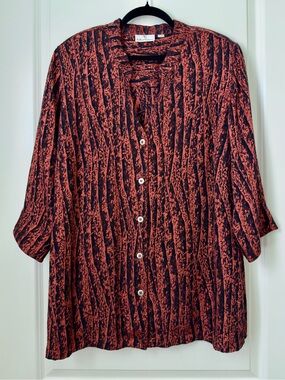 Travel Collection Rust & Black Patterned Button-Up Tunic Top size 1X